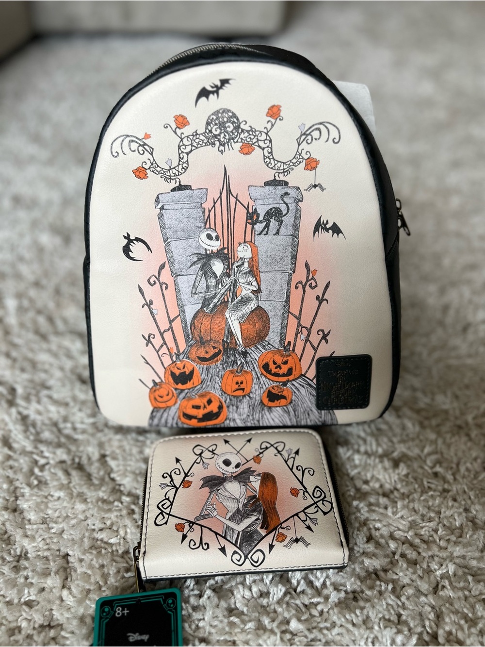 Loungefly Nightmare Before Christmas Jack and Sally Graveyard Mini Backpack.